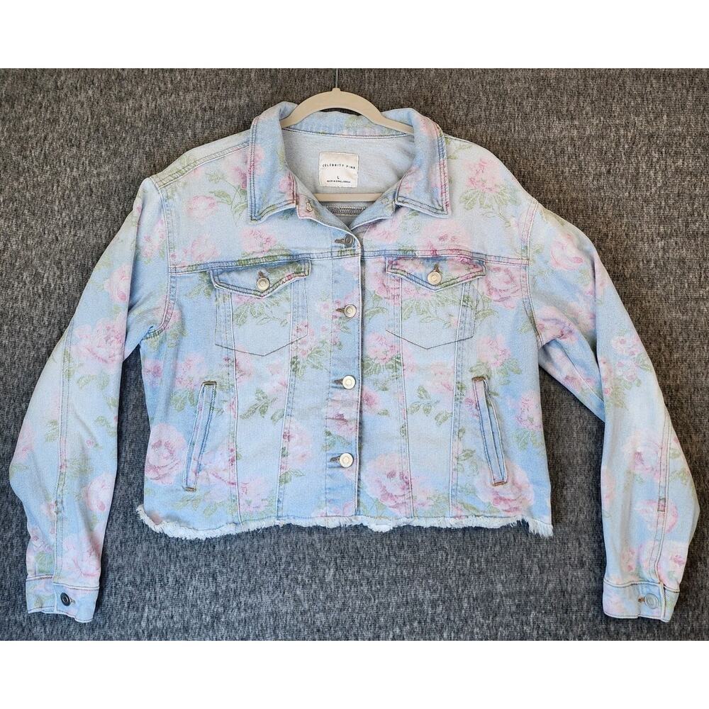 Celebrity Pink Floral Juniors and Juniors Plus Hi Low Long Sleeve Shirt L
